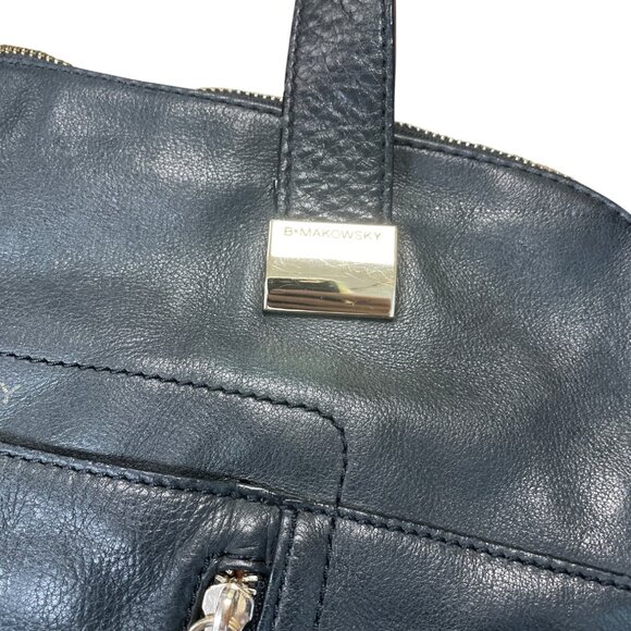 B. Makowsky Womans Black Leather Gold Ware Shoulder Handbag SKU 9423 - Picture 4 of 16